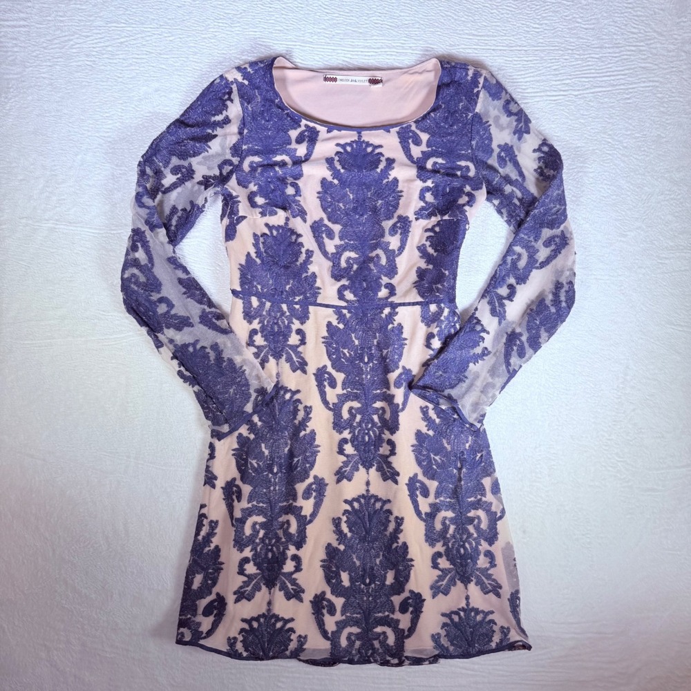 CHELSEA VIOLET Womens Blue Lace‎ Overlay Mini Dress Size S